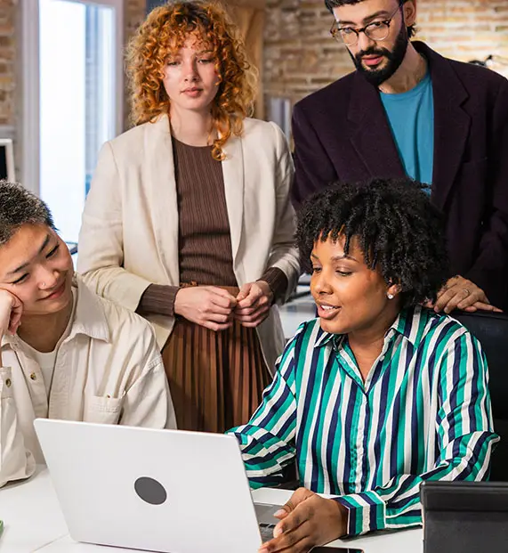 Digital marketing team collaborating on brand strategy